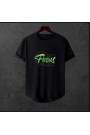  Unisex Oversize Modern Boy Pamuklu Etek Oval Siyah Baskili T-shirt